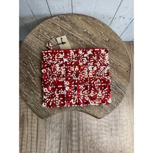 Coin Purse Red Sparkly beaded Sequin Coin Purse Wallet Red White Accessory